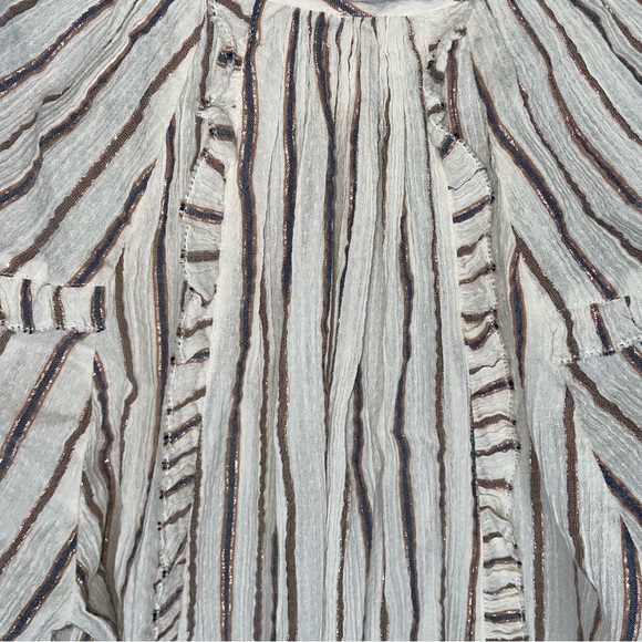 Ulla Johnson Liana Metallic Stripe Ruffle Balloon Sleeve Blouse - Picture 9 of 10